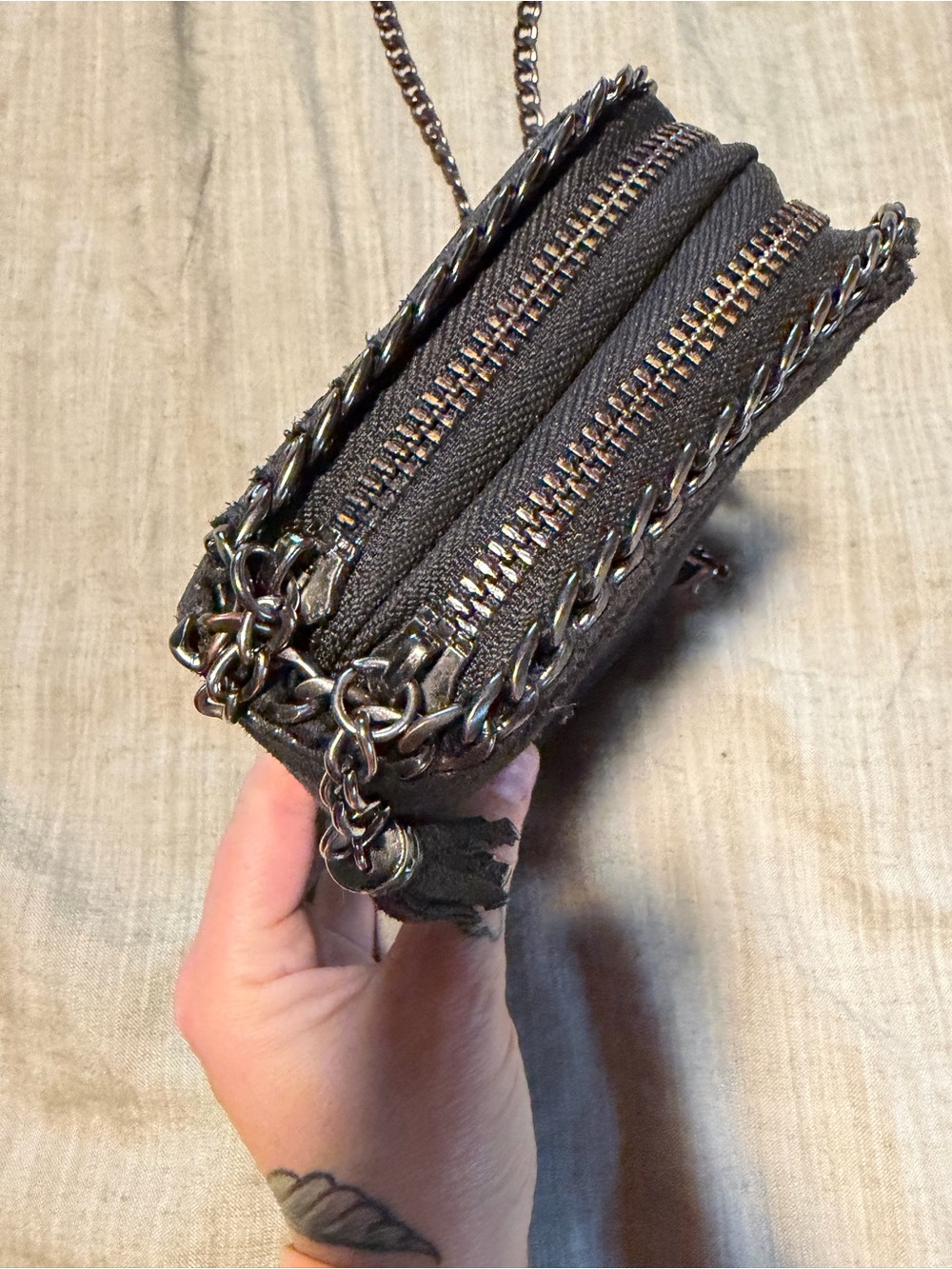 Repurposed Luis Vuitton Brown Monogram Crossbody Bag with Studs and Tassel - Picture 6 of 13